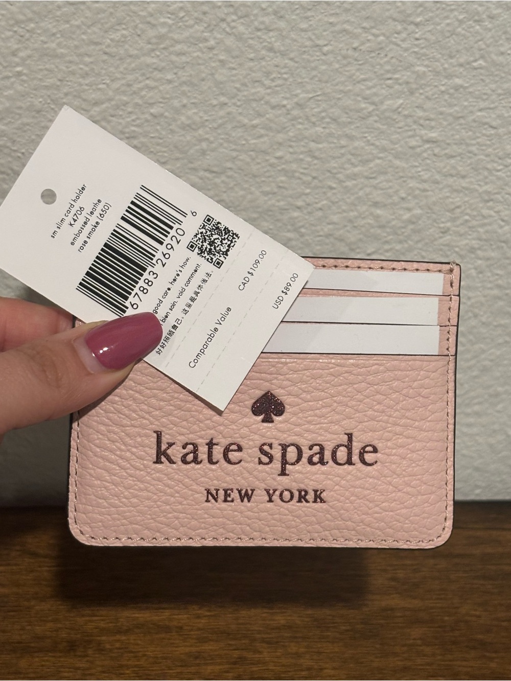 kate spade Blush Pink Pebbled Leather Card Slot Holder - Picture 7 of 8